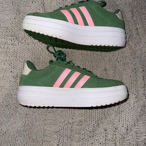 Adidas Women's Green and Pink Platform Sneakers
